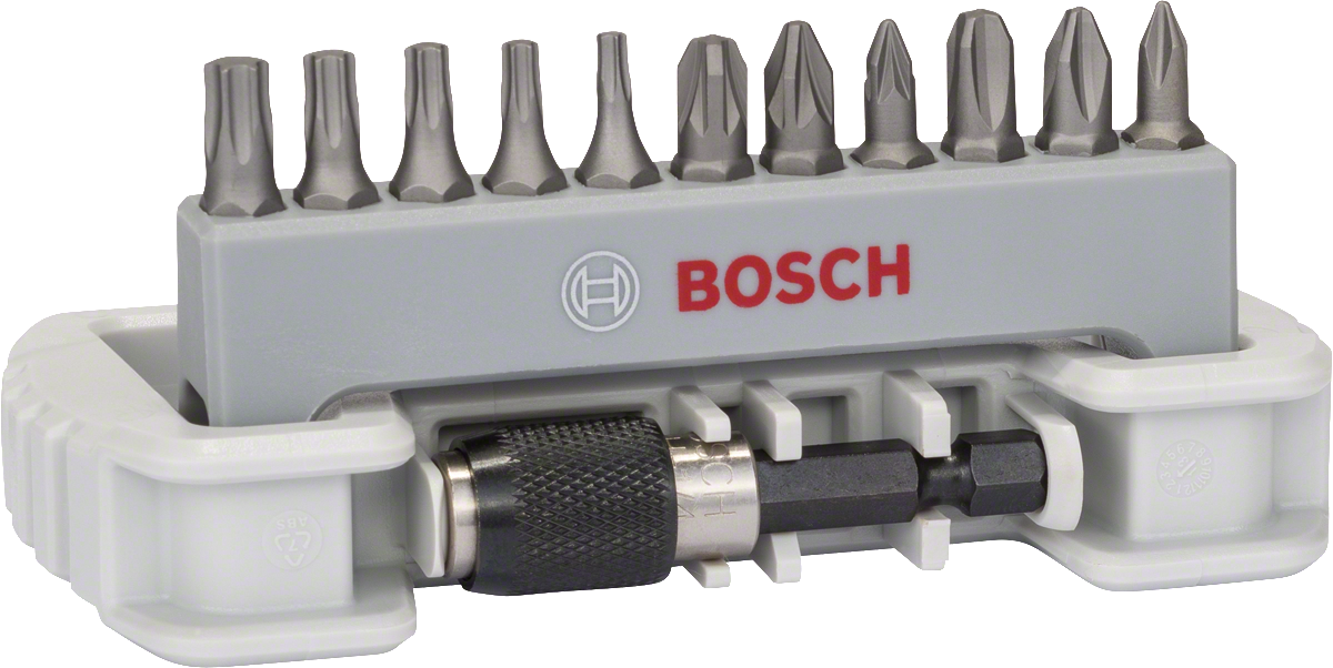 Bosch 11-delars skruvmejselbitssats med bitshållare.