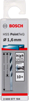 Bosch HSS-spiralborr PointTeQ 1,6 mm för höghastighetsborrning.
