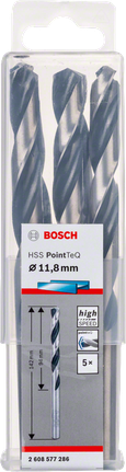 Bosch HSS spiralborr PointTeQ 11,8 mm-set i förpackning.