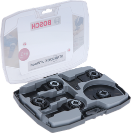 Bosch Starlock-set för träsågblad i fodral.
