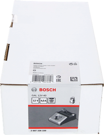 Bosch GAL 12V-40 batteriladdare förpackning.