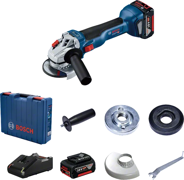 Bosch GWS 18V-10 sladdlös vinkelslipsats med tillbehör.