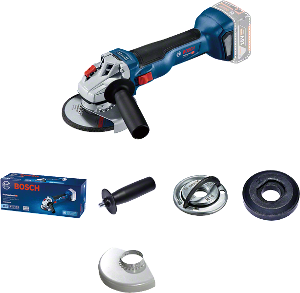 Bosch GWS 18V-10 vinkelslip med tillbehör.