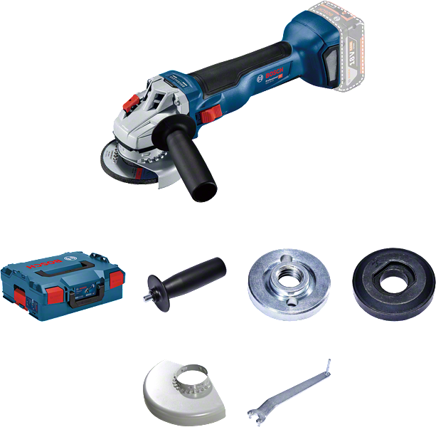 Bosch GWS 18V-10 vinkelslip med tillbehörsset.