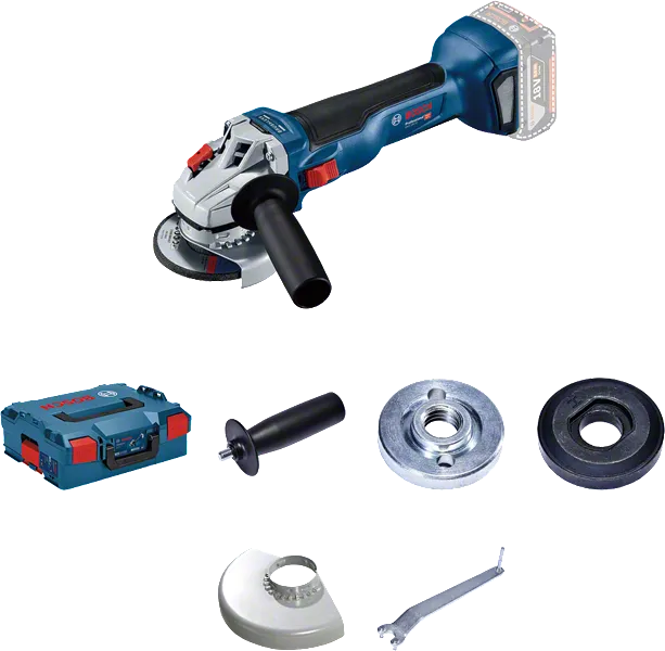 Bosch GWS 18V-10 vinkelslip med tillbehörsset.