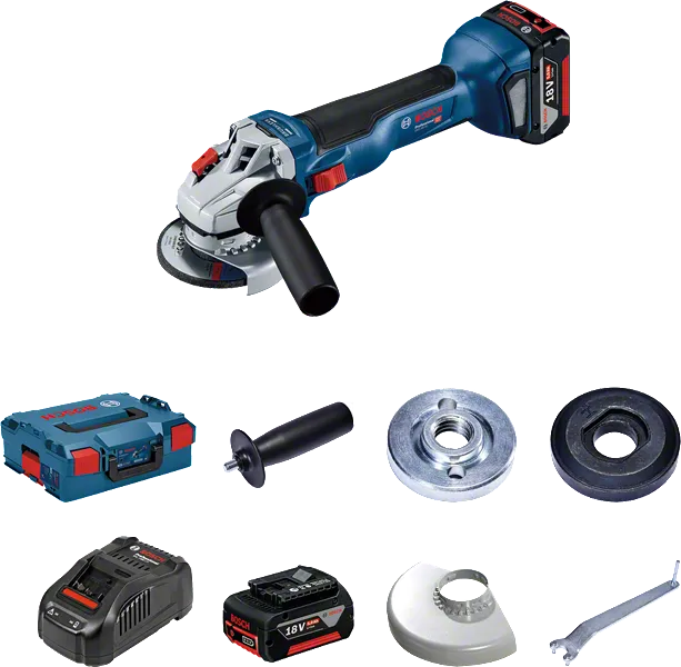 Bosch GWS 18V-10 vinkelslip med batteri och tillbehör.