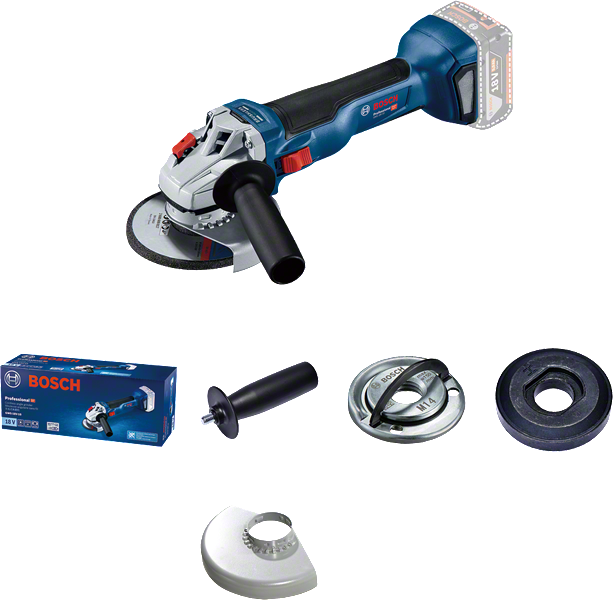 Bosch GWS 18V-10 vinkelslip med tillbehör.