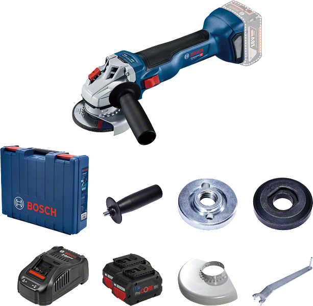 Bosch GWS 18V-10 vinkelslip med tillbehörsset.