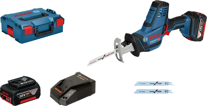 Bosch sladdlös tigersågsats med batteri och laddare.