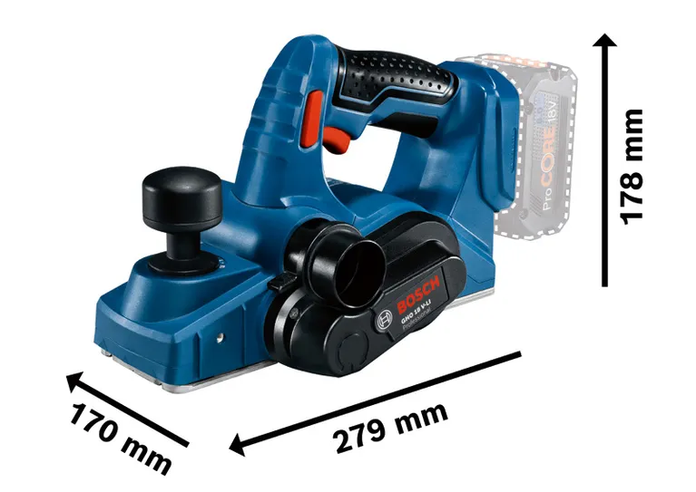 Bosch GHO 18.0 V-LI sladdlös hyvel med 82 mm bredd.