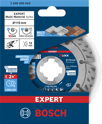 Bosch EXPERT MultiMaterial X-LOCK diamantkapskiva 115×22,23×2,4×12 mm.