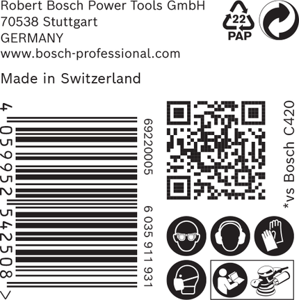 Bosch C470 sandpappersetikett 125 mm.