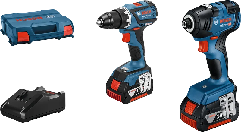 Bosch GDR 18V-200 slagskruvdragarset med borrmaskin och laddare.