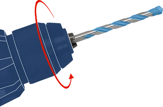 Roterande borrchuck som snurrar ett murverksbits för borrning.