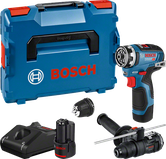 Bosch GSR 12V-35 FC sladdlös borrmaskin med tillbehör.
