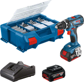 Bosch GSR 18V-28 borrmaskin med två 18V-batterier.