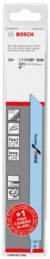 Bosch 25-delars 9″ S 1122 BF tigersågbladssats.