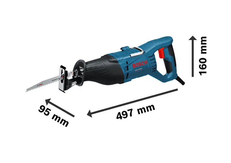Bosch GSA 1100 E tigersåg med 230 mm träsågdjup.