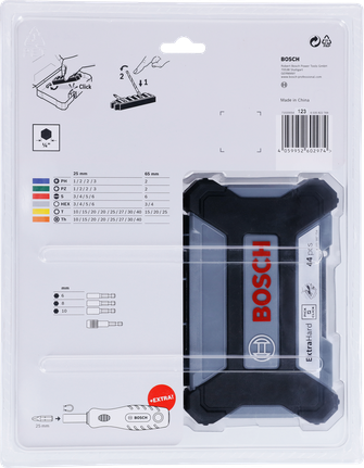Bosch 45-delars anpassningsbar skruvmejselbitssats.