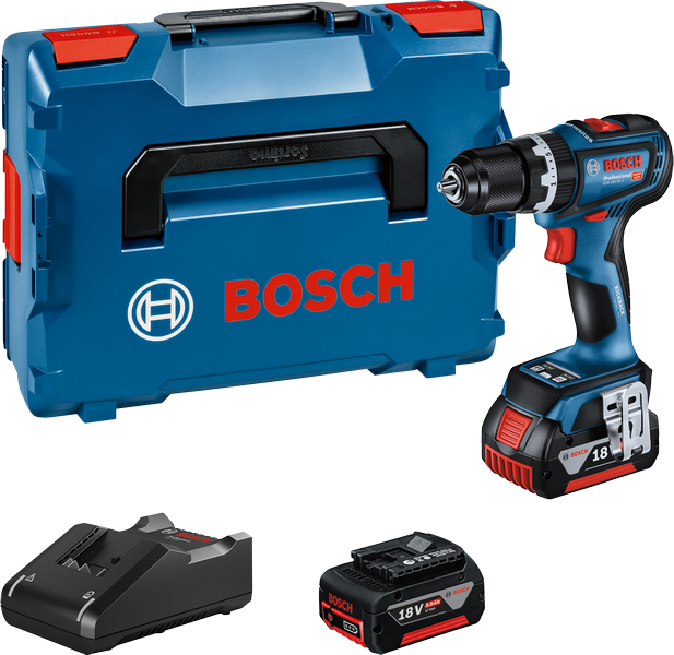 Bosch GSB 18V-90 C sladdlös borrmaskin med väska och batteri.