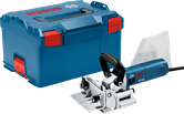 Bosch GFF 22 A riktfräs med blå L-Boxx-väska.