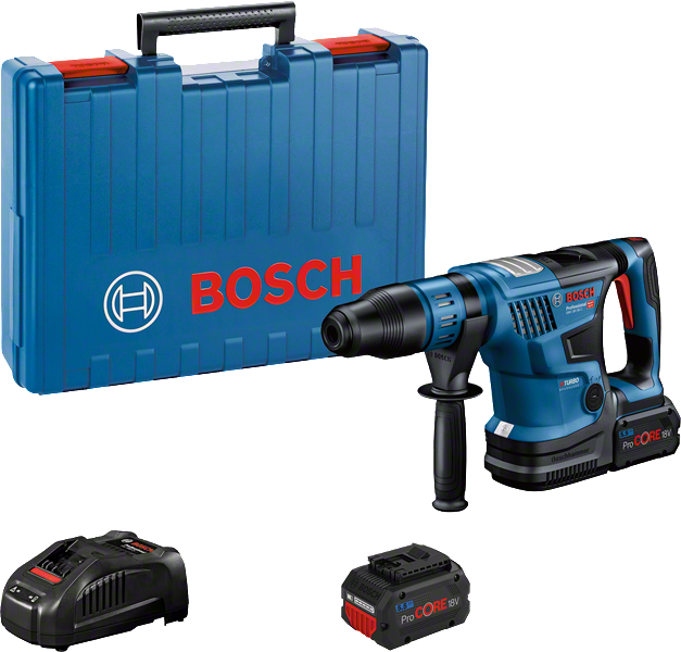 Bosch GBH 18V-36 C borrhammare med batteri, laddare och väska.