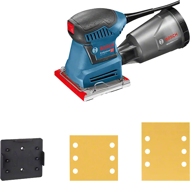 Bosch GSS 140-1 En planslip med dammbehållare.