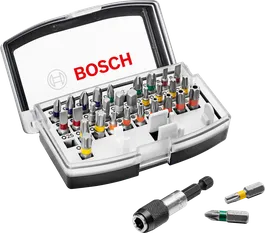 Bosch 32-delars skruvmejselbitssats med snabbväxlingshållare.