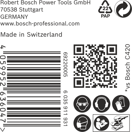 Bosch C470 sandpappersförpackning 115×107 mm.