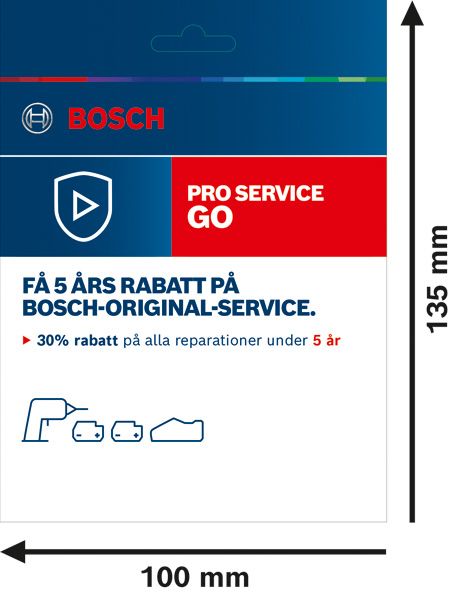Bosch Pro Service Go-kort, 5 års reparationsrabatt.