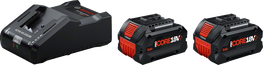 Bosch GAL 18V-160 laddare med två ProCORE18V+ 8Ah batterier.