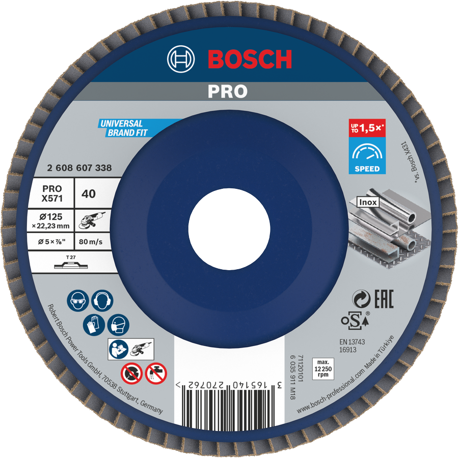 Bosch PRO X571 lamellrondell 125 mm G40 för snabb metallslipning.