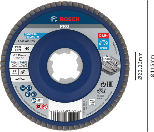 Bosch PRO X571 lamellskiva 115 mm G40 X-Lock för metall.