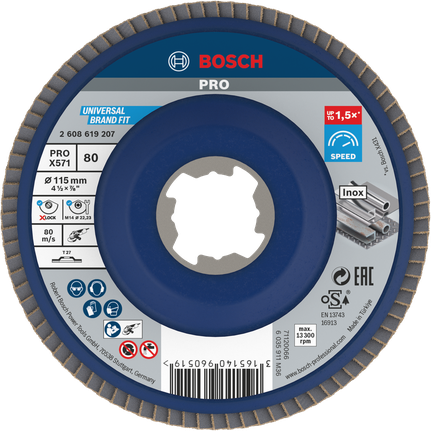 Bosch PRO X571 lamellskiva 115 mm G80 X-Lock för metall.