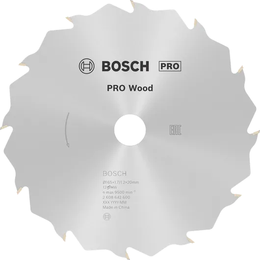 Bosch PRO Wood cirkelsågklinga 165 mm 12 tänder.