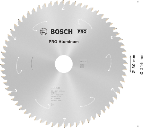 Bosch PRO Aluminium 216 mm cirkelsågblad 64T.
