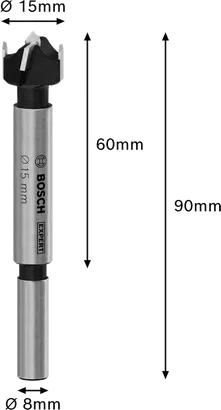 Bosch EXPERT gångjärnsborr för laminerat trä, 15 mm diameter.