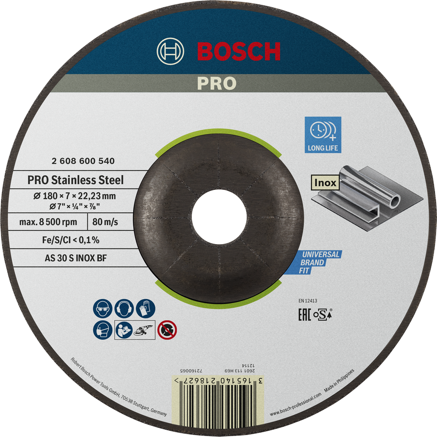 Bosch PRO slipskiva i rostfritt stål, 180 mm för rostfritt stål.