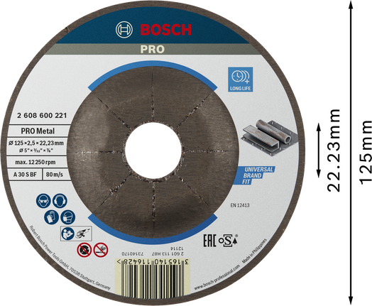 Bosch PRO metallbunden kapskiva 125 x 2,5 mm.