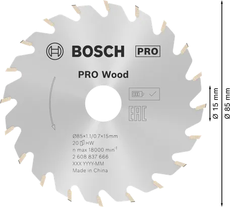 Bosch PRO Wood sladdlös cirkelsågklinga 85 mm.