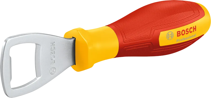 Bosch flasköppnare med rött och gult handtag.