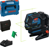 Bosch GCL 12V-50 lasernivelleringsverktyg med väska och tillbehör.