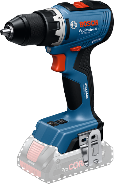 Bosch GSR 18V-65 sladdlös borrmaskin med ProCORE-batteri.