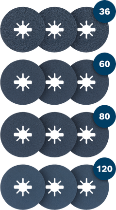 Bosch PRO R574 X-Lock fiberrondellset, 115 mm blandade kornstorlekar.