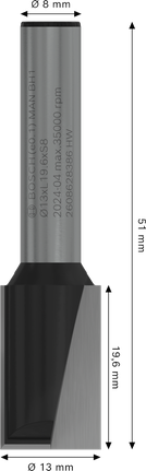 Bosch PRO Rak fräs, 13 mm, två skär, 8 mm skaft.