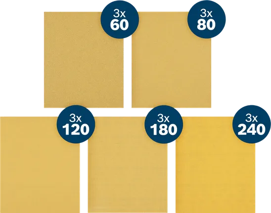 Bosch EXPERT C470 sandpappersark, 15-pack med blandade kornstorlekar.