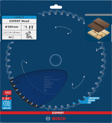 Bosch Expert Wood 260 mm T60 cirkelsågblad.