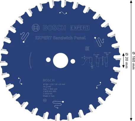 Bosch EXPERT cirkelsågklinga för sandwichpanel, 160 mm.