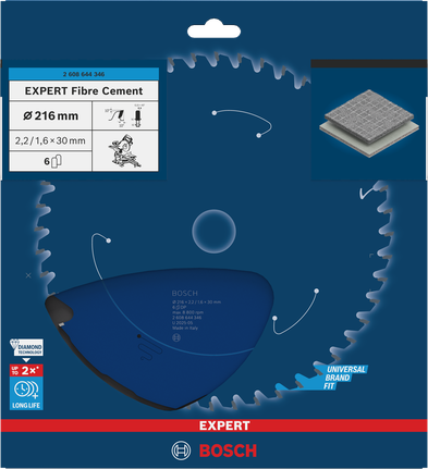 Bosch EXPERT fibercement cirkelsågklinga 216×2,2/1,6×30 mm T6.