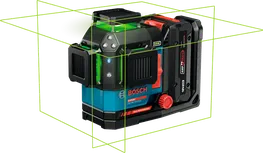 Bosch EXLL18V-120-33CG lasernivelleringsverktyg med gröna linjer.